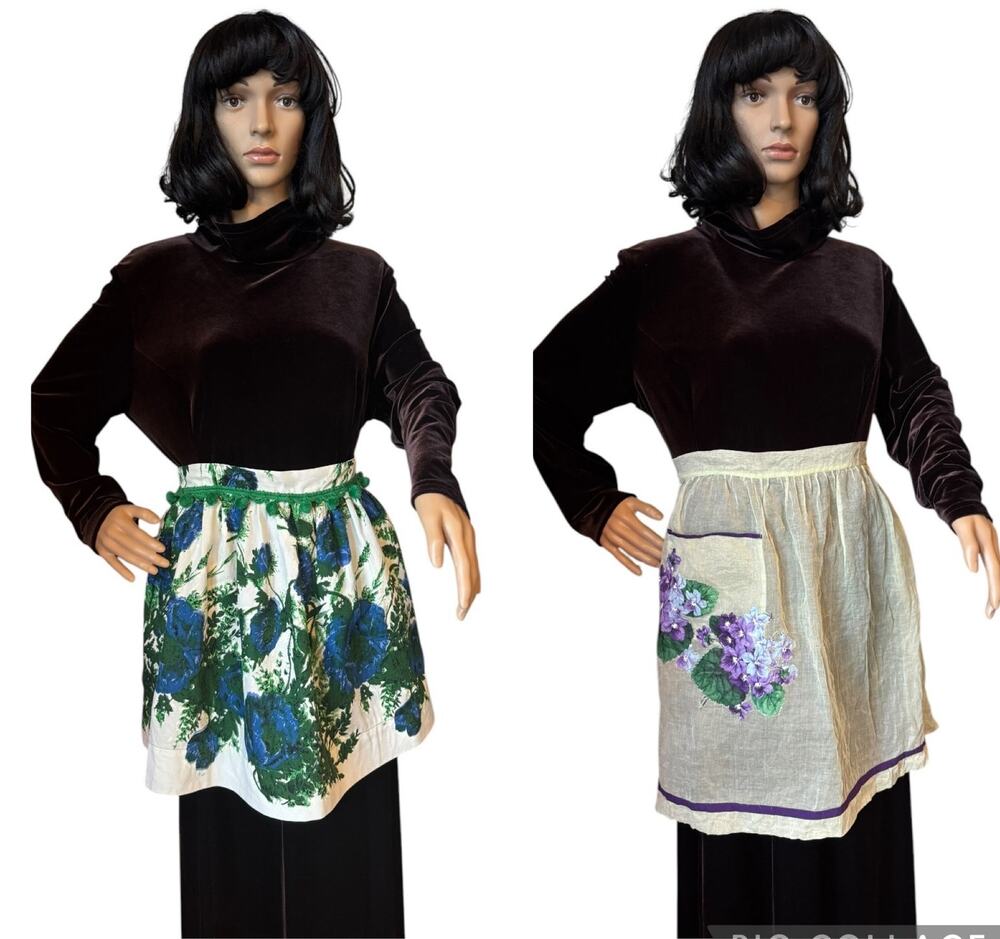 Vintage 1950s–1960s Sheer Hostess Apron Set Floral Organza Reversible